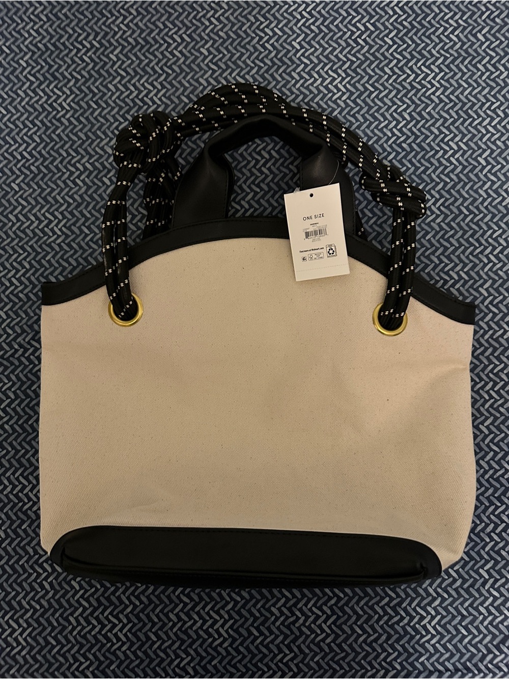 Free Assembly Canvas Tote Bag with Black Trim and Rope Handles